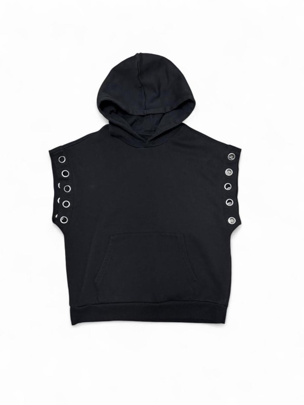 Black Sleeveless Grommet Hoodie Oversized Alt Goth Streetwear